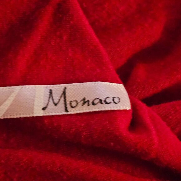 Monaco Red Long-Sleeve Open-Back Mini Dress With Mock Neck & Pleated Details - Picture 7 of 9